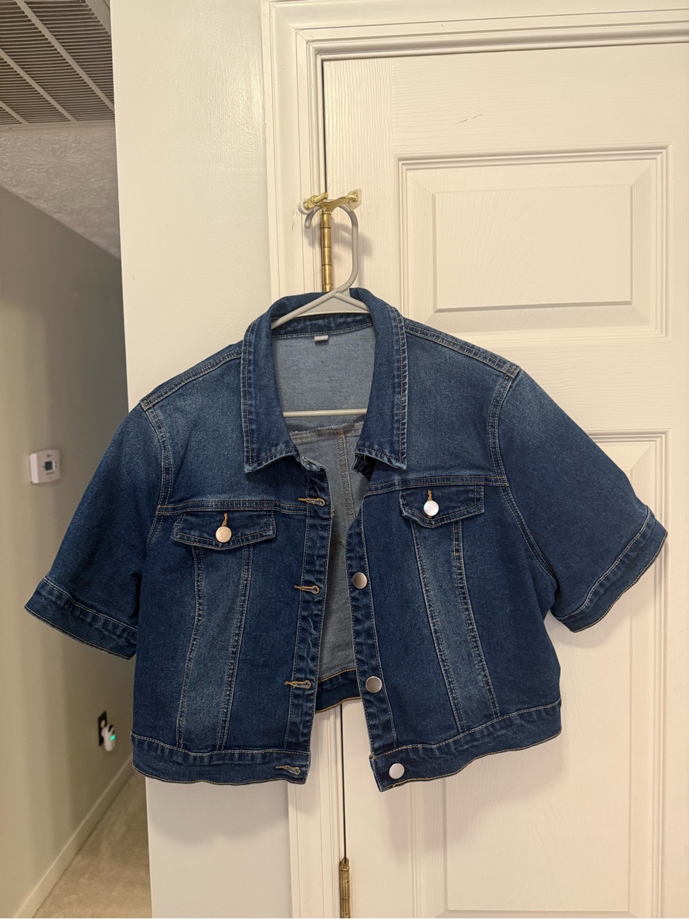 Ladies large Short-Sleeve Denim cropped Jacket - Dark Blue